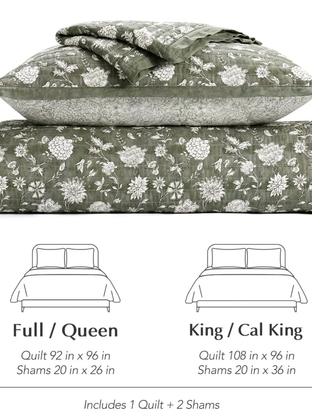 Green Floral Cotton Quilt Set - Classic Home Bedding